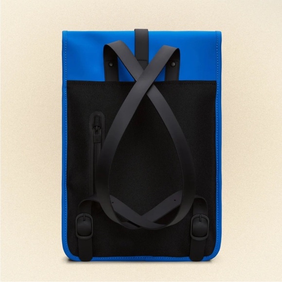 RAINS NWT Mini Backpack Blue #13020 Adjustable Black Straps Magnetic & Hook Flap main image 9